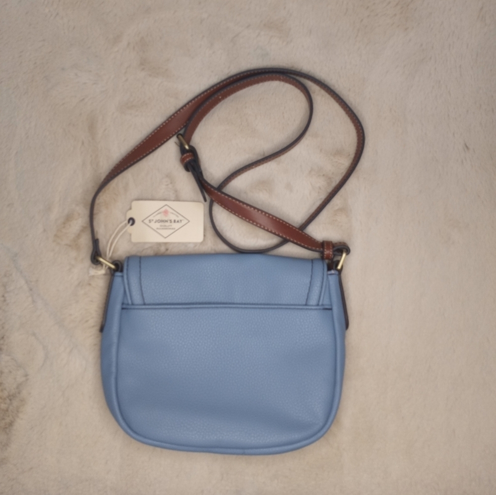St John's Bay Westport Saddle Preppy Casual Pastel Ice Blue Crossbody Bag - Picture 3 of 5